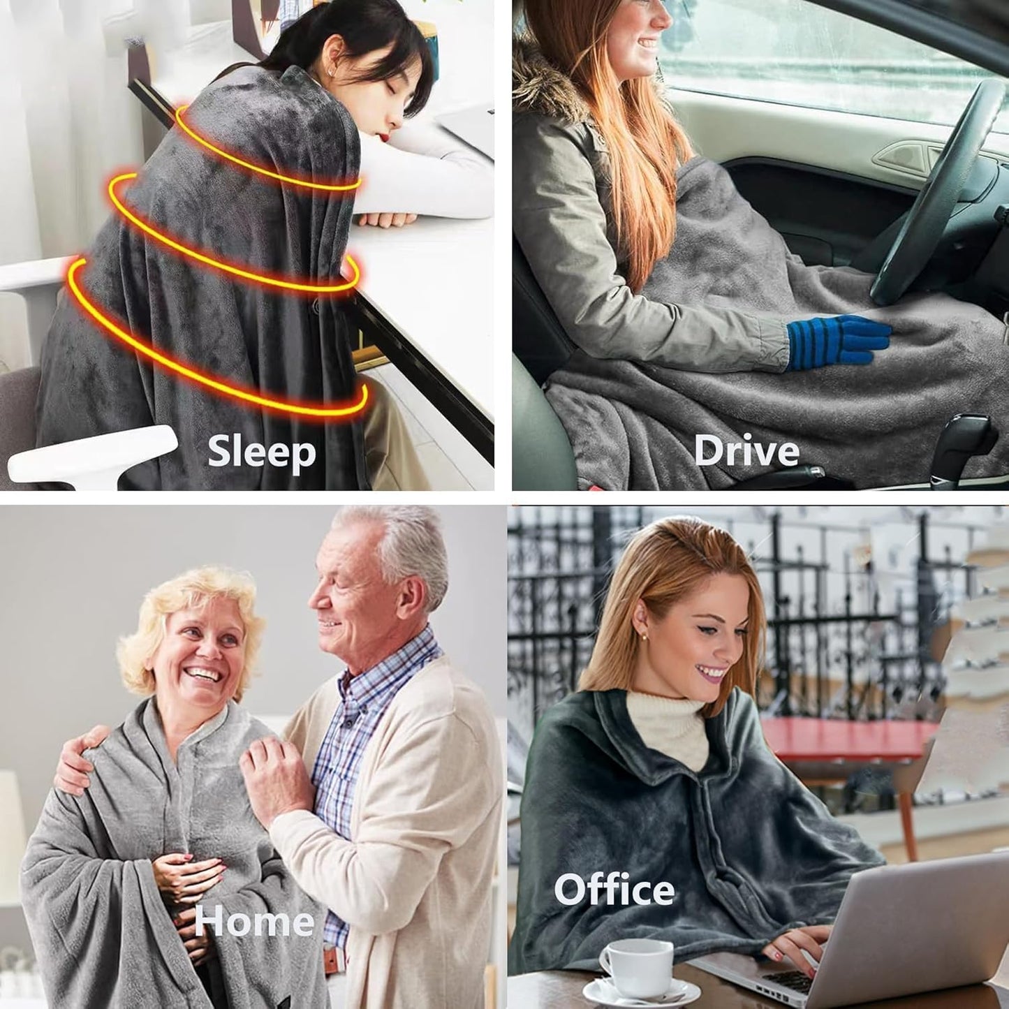 Wearable Heated Blanket Shawl with 3 Heat Settings & Portable USB Power Bank
