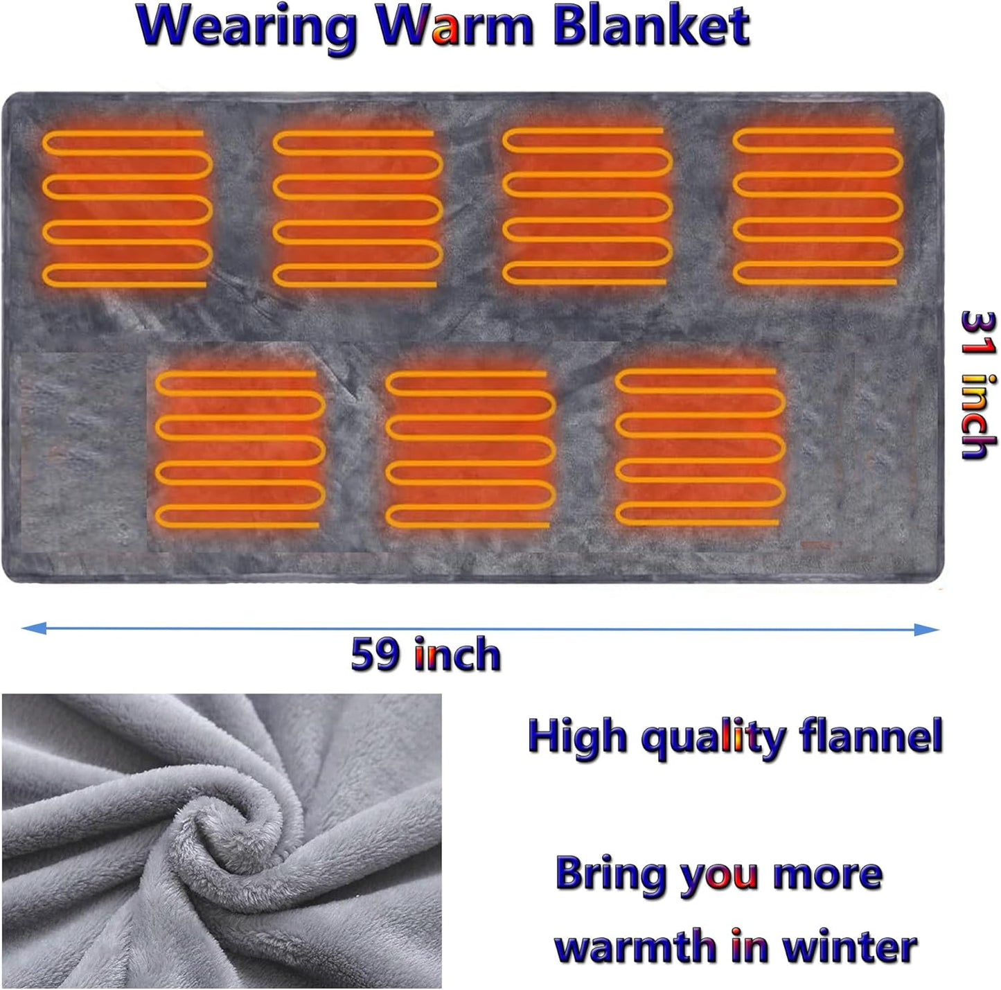 Wearable Heated Blanket Shawl with 3 Heat Settings & Portable USB Power Bank