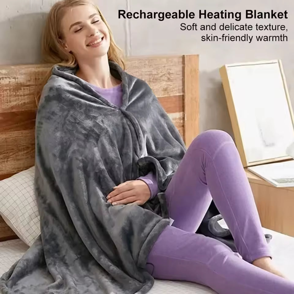 Wearable Heated Blanket Shawl with 3 Heat Settings & Portable USB Power Bank