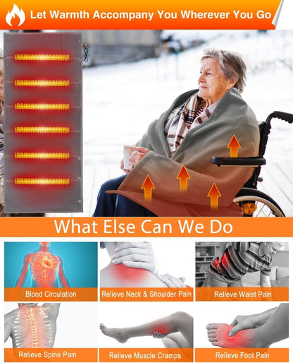 Wearable Heated Blanket Shawl with 3 Heat Settings & Portable USB Power Bank