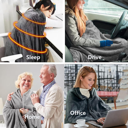 Wearable Heated Blanket Shawl with 3 Heat Settings & Portable USB Power Bank